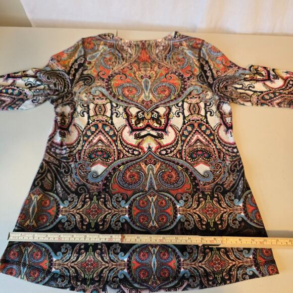 Unity World Wear Blouse Women's L Paisley Multi-Color Third Quarter Sleeve - Picture 16 of 16